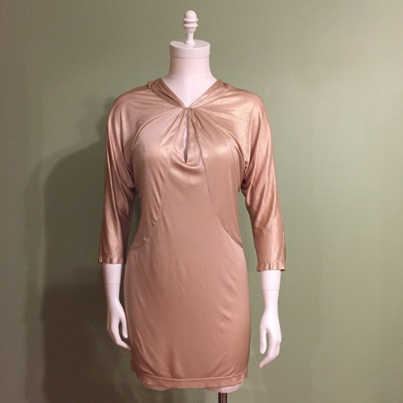 BCBGMAXAZRIA GOLD METALLIC JERSEY REVERSIBLE DRESS Size XS - Picture 7 of 16